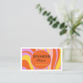 レトロGroovy抽象芸術波形QRコードソーシャルメディア 名刺 (スタンド正面)