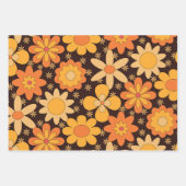 レトロGroovy花柄イエローとオレンジ ラッピングペーパーシート (正面2)