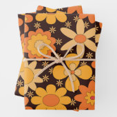 レトロGroovy花柄イエローとオレンジ ラッピングペーパーシート (インサイチュ)