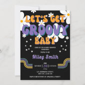 レトロGroovy赤ちゃんシャワー70s 80s女の子ヒッピーInvite 招待状 (正面)