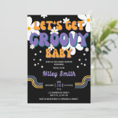 レトロGroovy赤ちゃんシャワー70s 80s女の子ヒッピーInvite 招待状 (スタンド正面)