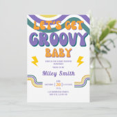 レトロGroovy赤ちゃんシャワー70s 80s女の子ヒッピーInvite 招待状 (スタンド正面)