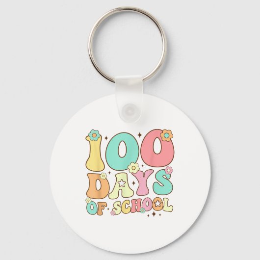 レトロGroovy 100日ハッピー100th Day Of School Te キーホルダー (正面)