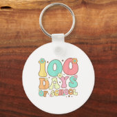 レトロGroovy 100日ハッピー100th Day Of School Te キーホルダー (正面)