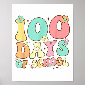 レトロGroovy 100日ハッピー100th Day Of School Te ポスター