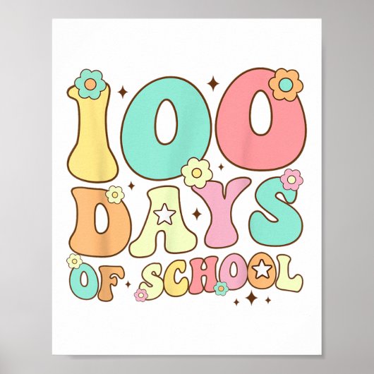 レトロGroovy 100日ハッピー100th Day Of School Te ポスター (正面)