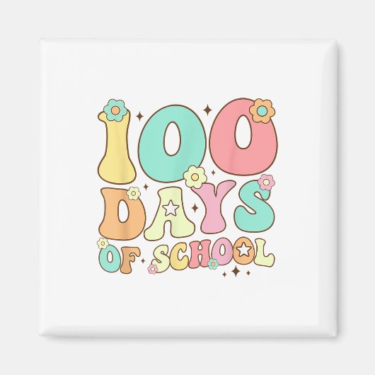 レトロGroovy 100日ハッピー100th Day Of School Te マグネット (正面)