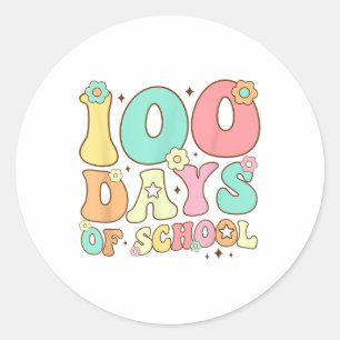 レトロGroovy 100日ハッピー100th Day Of School Te ラウンドシール
