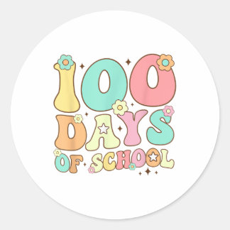 レトロGroovy 100日ハッピー100th Day Of School Te ラウンドシール