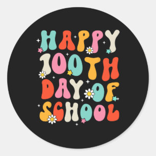 レトロGroovy 100日ハッピー100th Day Of School Te ラウンドシール