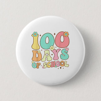 レトロGroovy 100日ハッピー100th Day Of School Te 缶バッジ