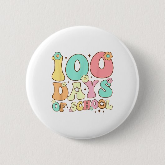 レトロGroovy 100日ハッピー100th Day Of School Te 缶バッジ (正面)