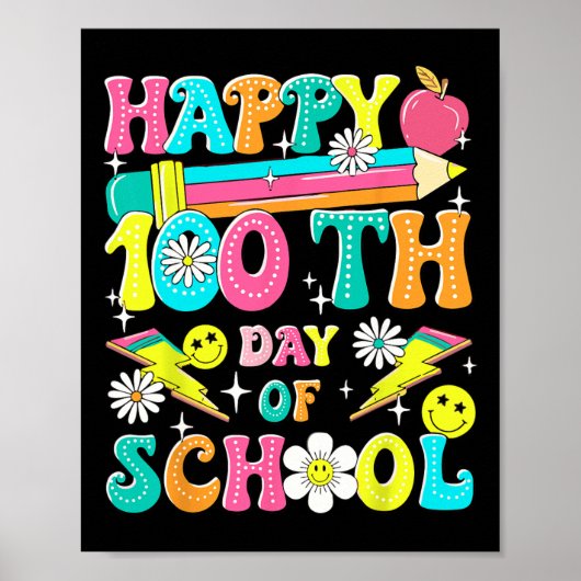 レトロGroovy 100th Day Of School先生Kid Happ ポスター (正面)
