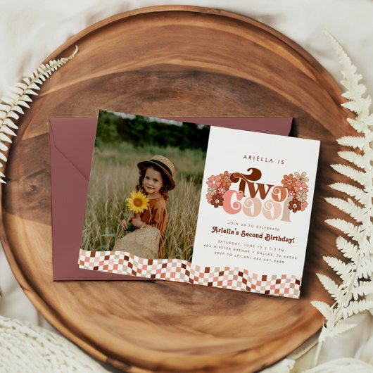 レトロGroovy 2女クールの子2ndフォト誕生日 招待状