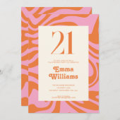 レトロGroovy 21歳の誕生日パーティー 招待状 (正面/裏面)