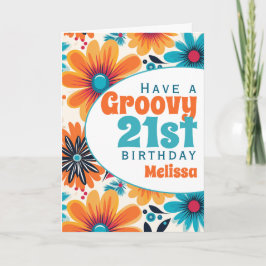 レトロGroovy 21th誕生日フラワーパワー カード