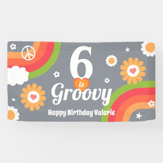 レトロGroovy 6th誕生日バナー 横断幕 (横)