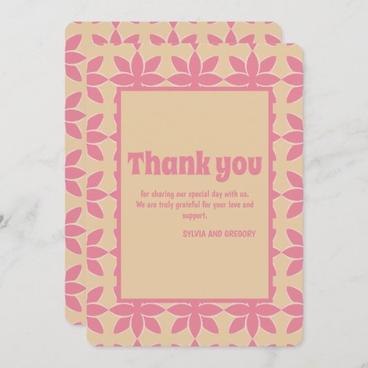 レトロgroovy 70のはっきりしたタイポグラフィ桃とピンク サンキューカード (正面/裏面)