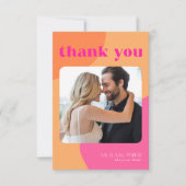 レトロgroovy 70のピンクのオレンジ色の数々の写真結婚の サンキューカード (正面)