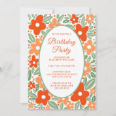 レトロGroovy 70のフローラ誕生日パーティーへの招待 招待状 (正面)