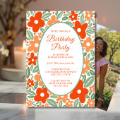 レトロGroovy 70のフローラ誕生日パーティーへの招待 招待状