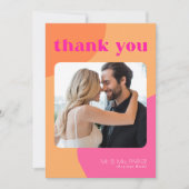 レトロgroovy 70の2フォトピンク結婚オレンジ サンキューカード (正面)