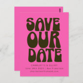 レトロGroovy 70はっきりしたsホットピンクグリーン日付を保存 ポストカード (正面/裏面)