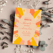 レトロGroovy 70をテーマにしたオレンジ色の黄色のブライダル 招待状