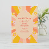 レトロGroovy 70をテーマにしたオレンジ色の黄色の婚約 招待状 (スタンド正面)