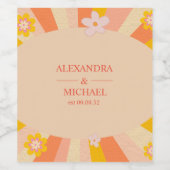 レトロGroovy 70をテーマにしたオレンジ色結婚の黄色 ワインラベル (シングルラベル)