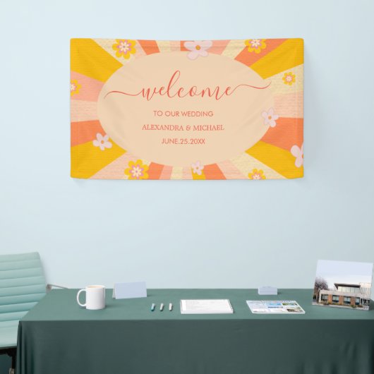 レトロGroovy 70をテーマにしたオレンジ色結婚の黄色 横断幕 (トレードショー)