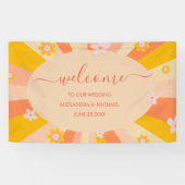 レトロGroovy 70をテーマにしたオレンジ色結婚の黄色 横断幕 (横)