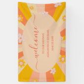 レトロGroovy 70をテーマにしたオレンジ色結婚の黄色 横断幕 (縦)