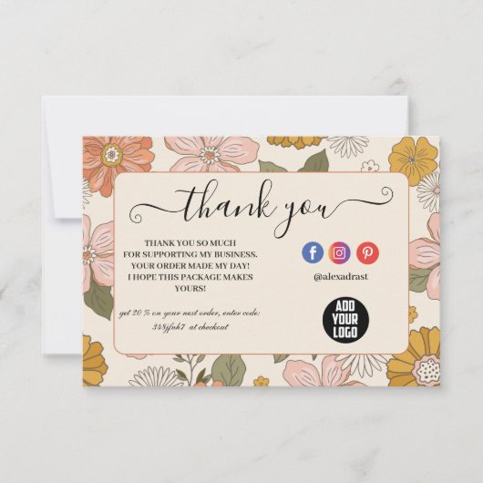 レトロGroovy 70をテーマにしたビジネス サンキューカード (正面)