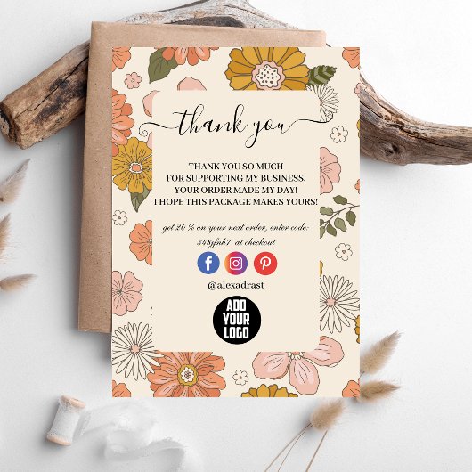 レトロGroovy 70をテーマにしたビジネス サンキューカード