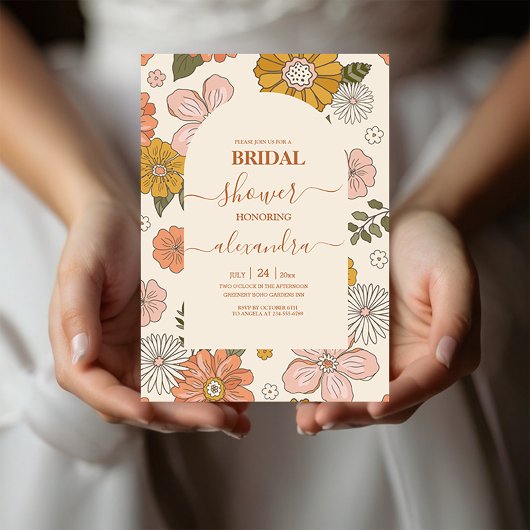 レトロGroovy 70をテーマにしたブライダル招待状 招待状