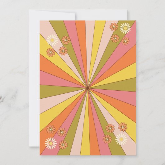 レトロGroovy 70をテーマにしたミュートされたトーン子供の誕生日 招待状 (裏面)