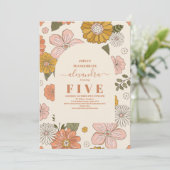 レトロGroovy 70をテーマにしたミュートされたトーン子供の誕生日 招待状 (スタンド正面)