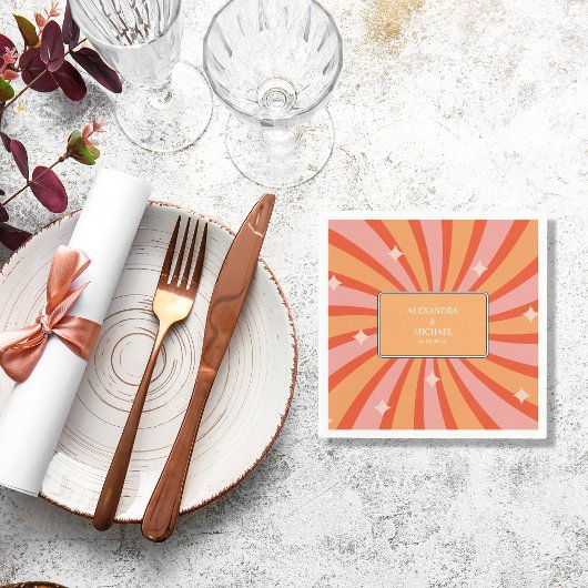 レトロGroovy 70をテーマにしたミュートされたトーン結婚のナプキ スタンダードカクテルナプキン