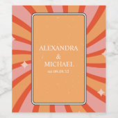 レトロGroovy 70をテーマにしたミュートされたトーン結婚のワイン ワインラベル (シングルラベル)