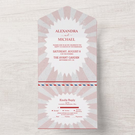 レトロGroovy 70をテーマにしたミュートされたトーン結婚の全て オールインワン招待状 (内側)