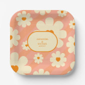 レトロGroovy 70をテーマにしたミュートされたトーン結婚の紙 ペーパープレート (正面)