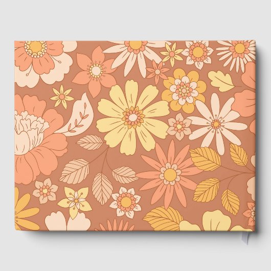 レトロGroovy 70をテーマにしたミュートされたトーン結婚の ゲストブック (裏面)