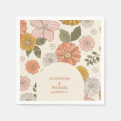 レトロGroovy 70をテーマにしたミュートされたトーン結婚の スタンダードカクテルナプキン (正面)