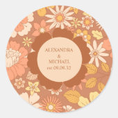 レトロGroovy 70をテーマにしたミュートされたトーン結婚の ラウンドシール (正面)