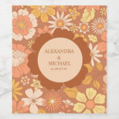 レトロGroovy 70をテーマにしたミュートされたトーン結婚の ワインラベル (シングルラベル)