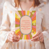 レトロGroovy 70をテーマにしたミュートされたトーン結婚の 招待状