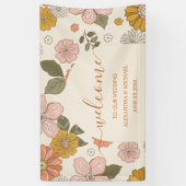 レトロGroovy 70をテーマにしたミュートされたトーン結婚の 横断幕 (縦)