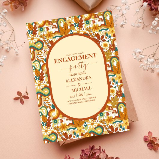 レトロGroovy 70をテーマにしたミュートされたトーン結婚のInvite 招待状