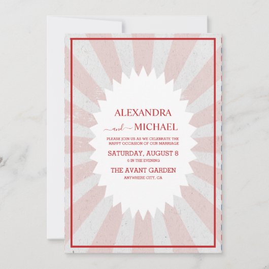 レトロGroovy 70をテーマにしたミュートされたトーン結婚のInvite 招待状 (正面)